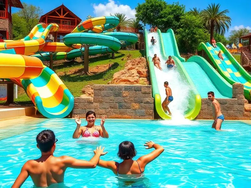 Toboáguas e piscinas do parque aquático
