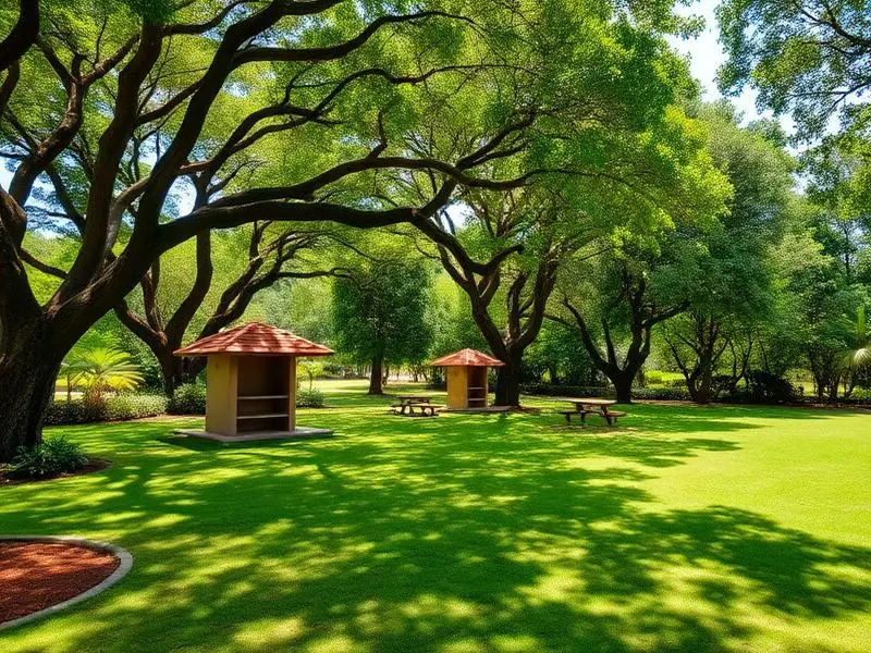 Áreas verdes e quiosques do parque